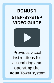 Provides visual instructions for assembling and operating the Aqua Tower system.